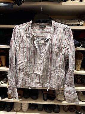 J. Crew White Button-Down Shirt with Red Stripes
